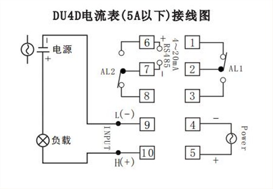 DU4D數(shù)顯電流表直接接線示例圖